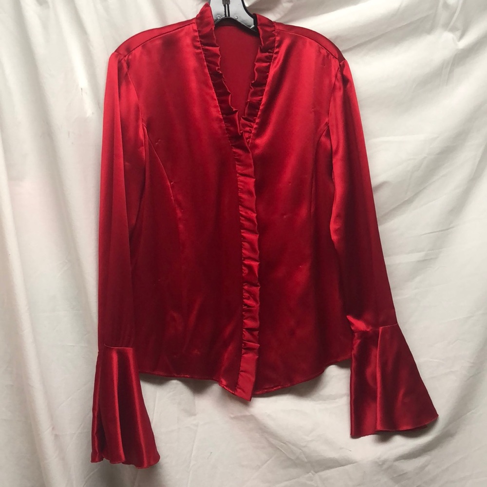 Layayette 148 red silk charmeuse blouse